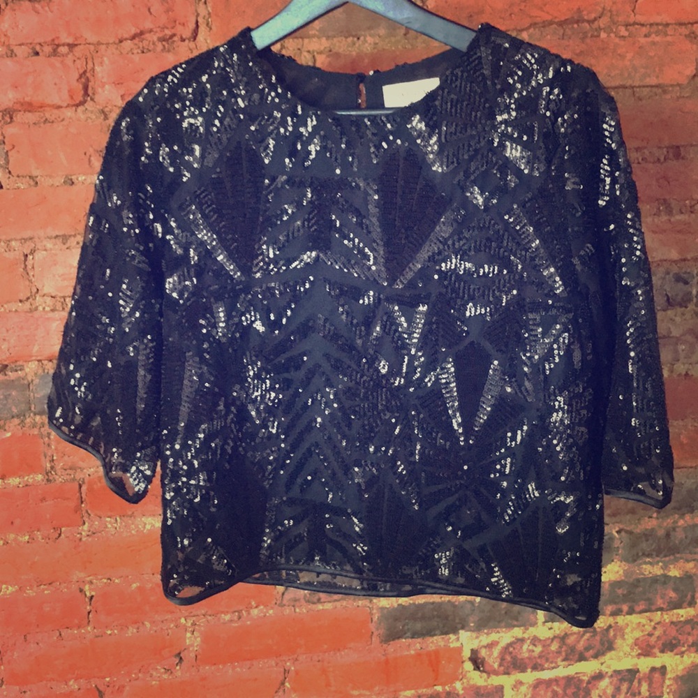 NEW WITH TAGS Black Sequin Crop Top